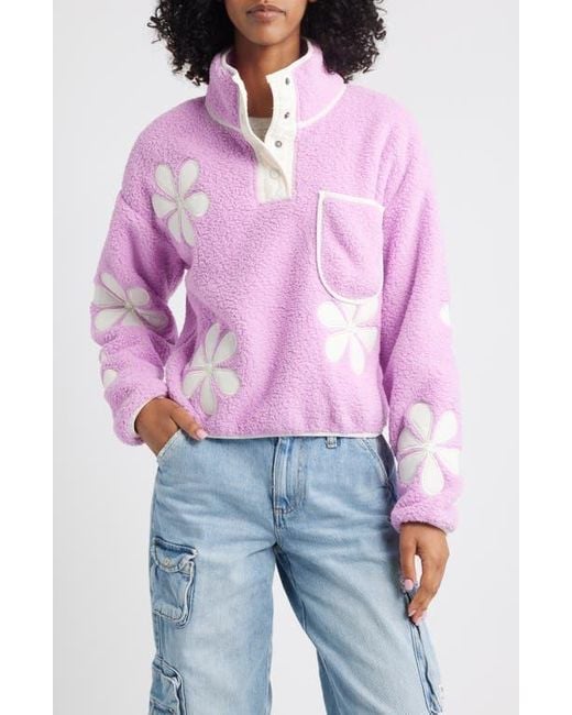 Thread & Supply Red Flower Patch Faux Shearling Pullover