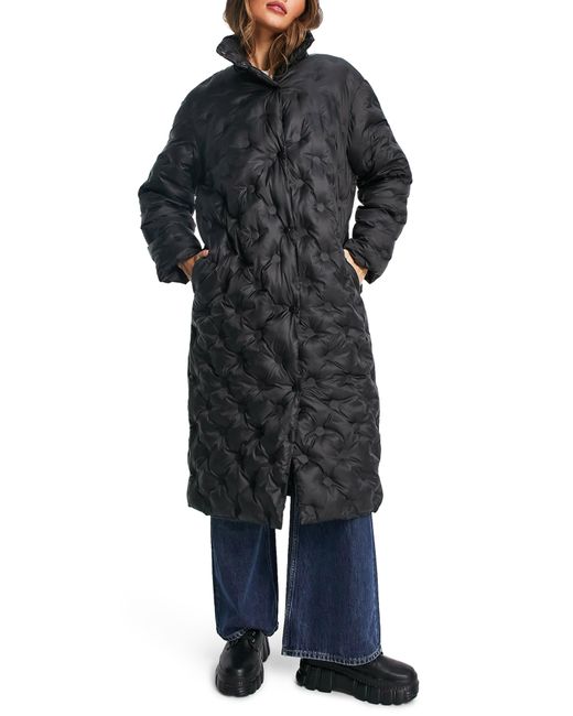 ASOS Black Debossed Quitled Puffer Coat