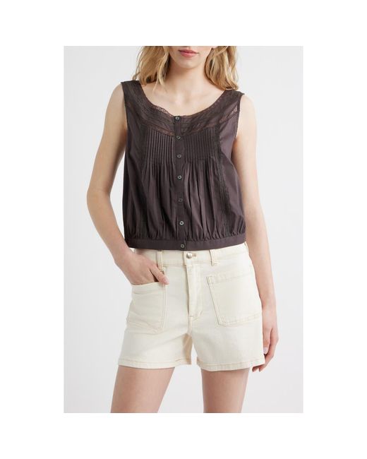 Madewell Women's Gray Lace Inset Pintuck Sleeveless Top