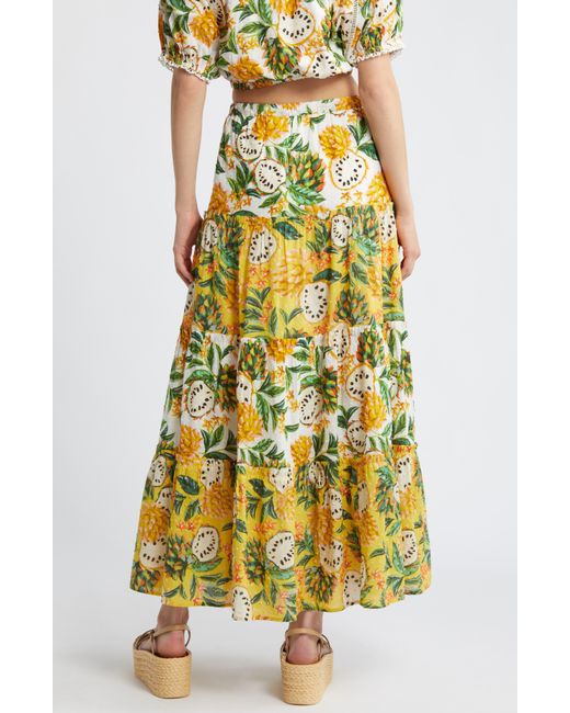 Farm Rio Yellow Biriba Print Cotton Maxi Skirt
