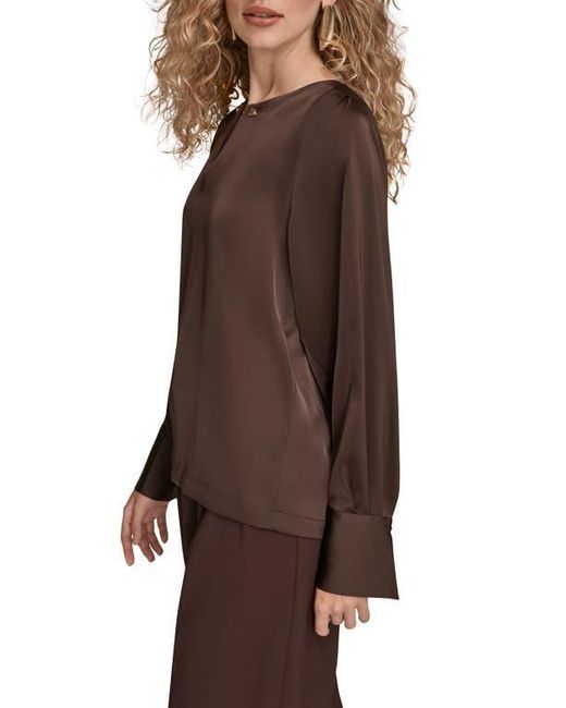Donna Karan Brown Chain Detail Long Sleeve Top