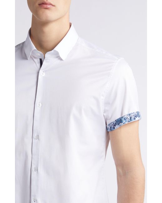 Stone Rose White Solid Drytouch Slim Fit Short Sleeve Twill Button-up Shirt for men