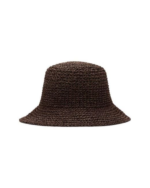 Mango Brown Crochet Raffia Bucket Hat