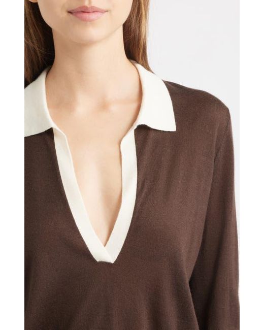 FRAME Blue The Two Tone Cashmere & Silk Blend Polo Sweater