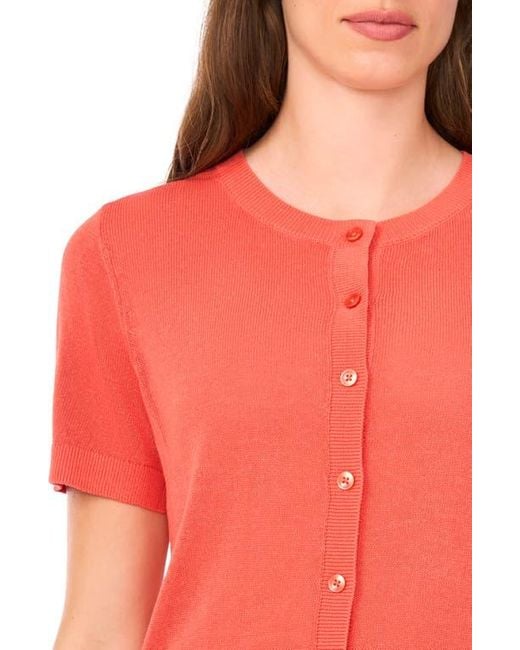 Halogen® Red Short Sleeve Button-Up Sweater