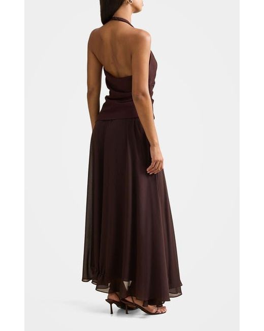 brown maxi satin dress SOLID COTTON LACE TIE FRONT MAXI DRESS CHOCOLATE / SMALL main image 0