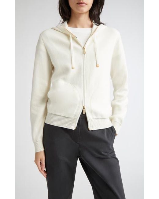 Eleventy White Cashmere Blend Zip Hoodie