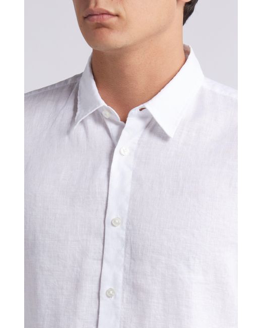 Boss White Roan Short Sleeve Stretch Linen Blend Button-up Shirt for men