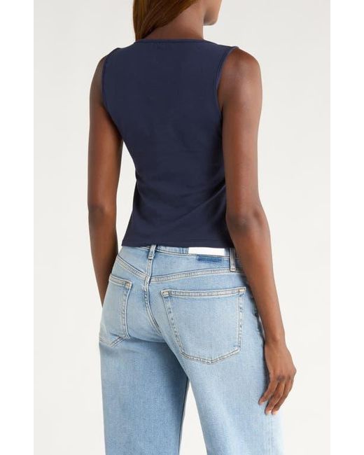 Reformation Blue Tefi Front Twist Stretch Organic Cotton Tank