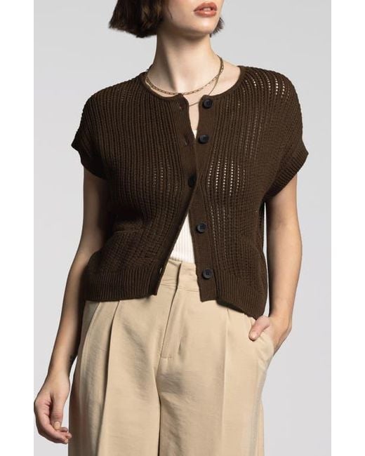 WEEKEND LOS ANGELES Black Violette Short Sleeve Linen & Cotton Cardigan