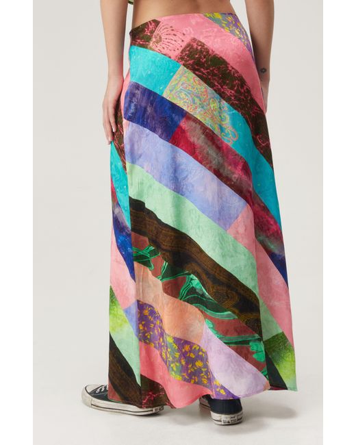 Nasty Gal Multicolor Patchwork Print Satin Maxi Skirt