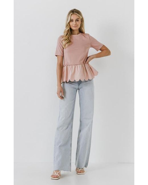 English Factory Multicolor Mixed Media Scallop Peplum Cotton Top