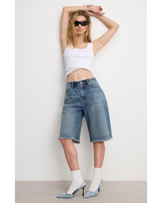 GOOD AMERICAN Blue Good Standard Frayed Denim Bermuda Shorts