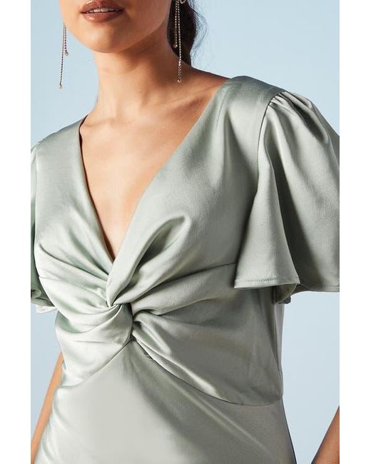 Oasis Blue Satin Midi Bridesmaids Dress