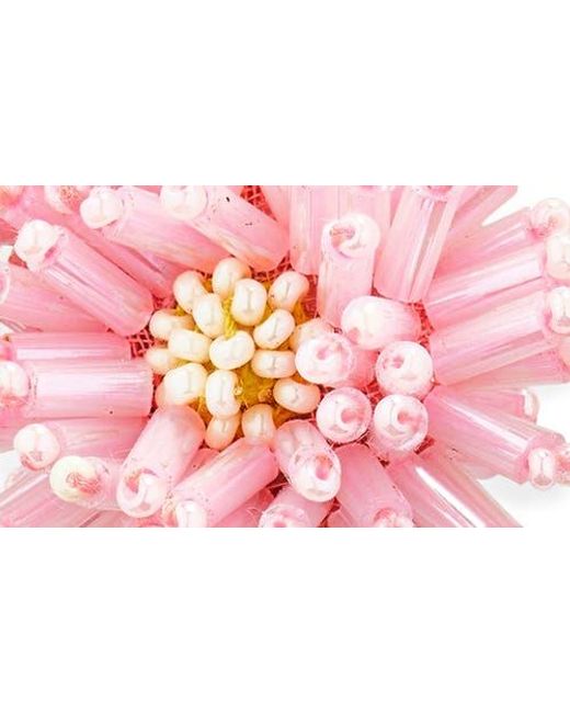 Oscar de la Renta Pink Beaded Pompom Flower Clip-On Earrings