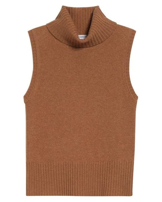 Veronica Beard Brown Mazzy Sleeveless Cashmere Turtleneck Sweater