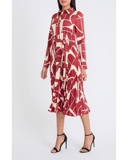 Maggy London Red Long Sleeve Midi Shirtdress