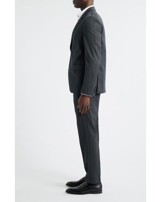 Boss Gray Houston Slim Fit Charcoal Wool Blend Herringbone Suit for men