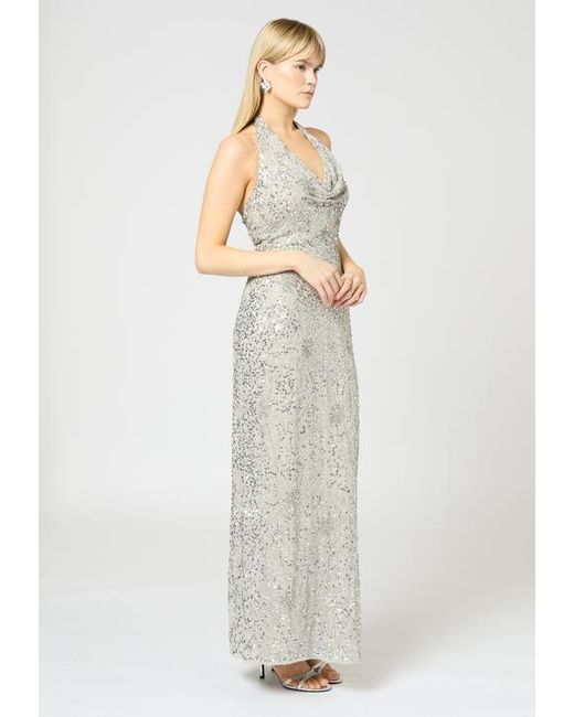 beaded off shoulder wedding dress Dark Gray Sequin Beads Long Prom Dress Backless Evening Dress – shopluu main image 0
