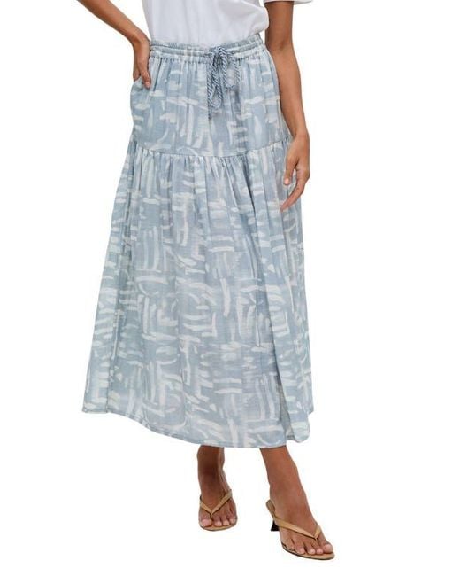 Raffya Blue Bonnie Shirred Waist Warhol Print Midi Skirt