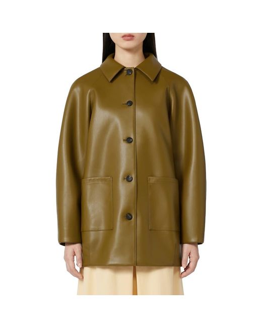 MM by Max Mara Green Fuoco Faux Leather Jacket