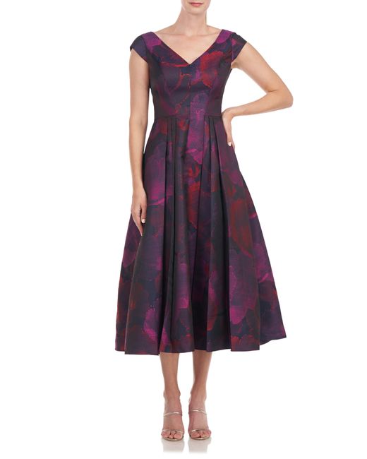 Kay Unger Paulina Tea Length Dress in Purple | Lyst