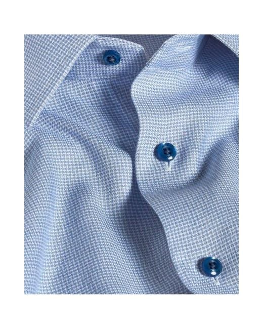 David Donahue Blue Trim Fit Micro Houndstooth Cotton & Cashmere Dobby Dress Shirt for men