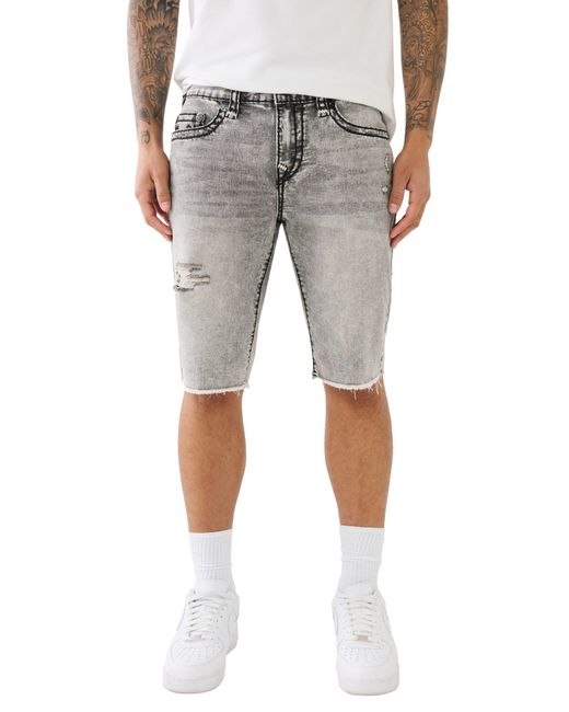 True Religion Gray Ricky Frayed Super T Straight Leg Denim Shorts for men