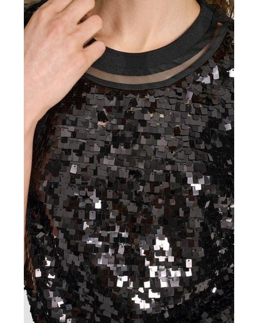 DKNY Black Layered Mesh Sequin Top
