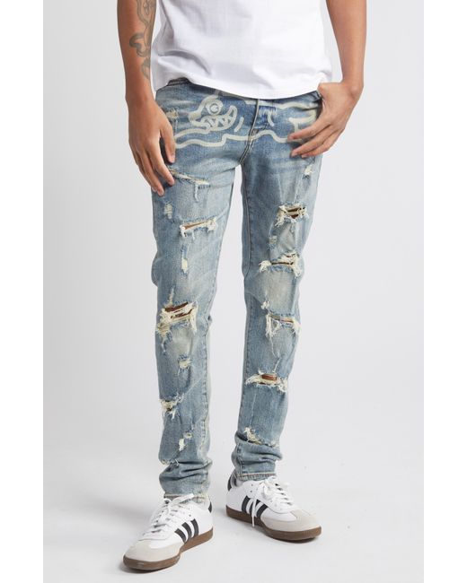 ICECREAM Blue Running Dog Chocolate Fit Distressed Skinny Jeans for men