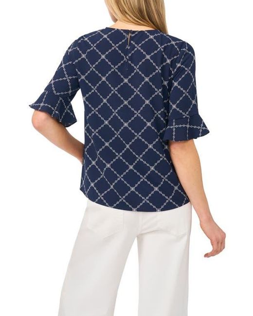 Cece Blue Print Ruffle Cuff Top