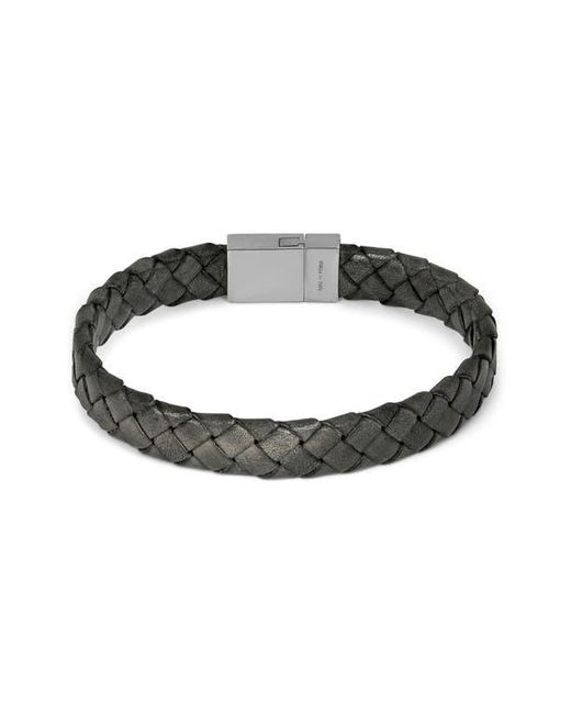 Tateossian Black Carbon Woven Leather Bracelet for men