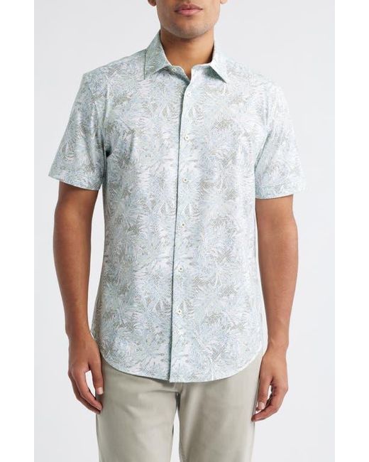 Bugatchi Blue Miles Ooohcotton Abstract Print Short Sleeve Button-Up Shirt for men