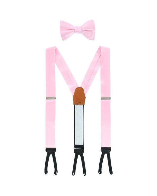 Trafalgar Pink Sutton Solid Color Silk Brace And Bow Tie Combo for men