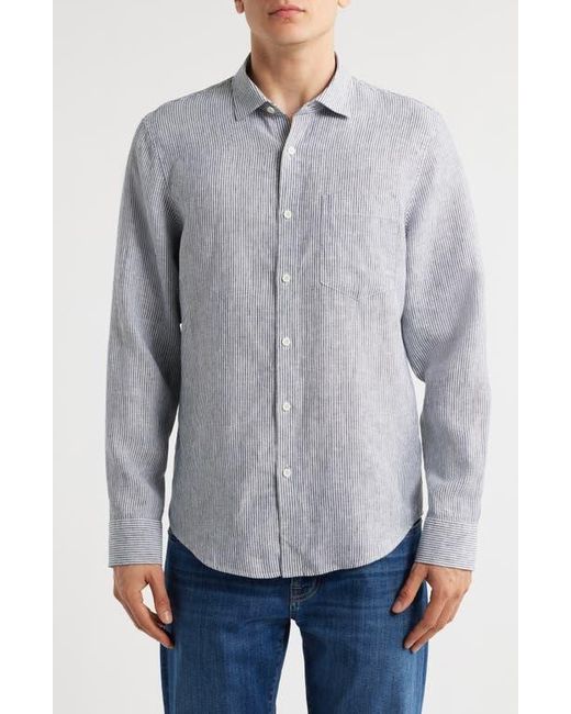 Nordstrom Gray Stripe Long Sleeve Linen Woven Button-Up Shirt for men