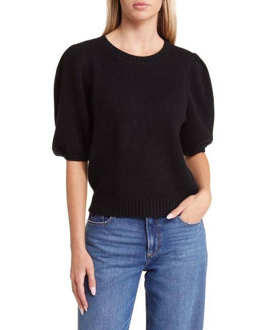 PAIGE Black Lucerne Puff Sleeve Recycled Cashmere Blend Sweater