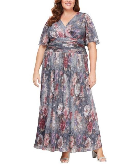 Sl Fashions Purple Metallic Floral A-Line Maxi Dress