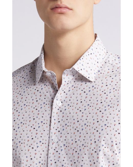 Robert Barakett White Stonefield Mushroom Print Short Sleeve Button-up Shirt for men