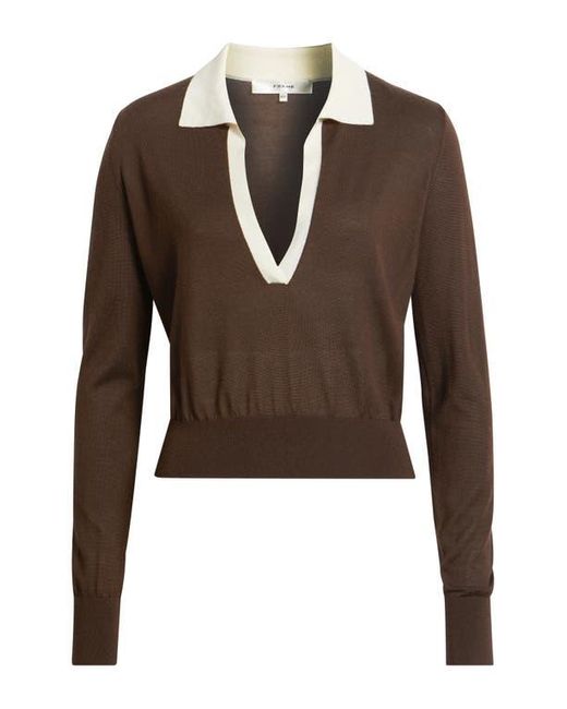 FRAME Blue The Two Tone Cashmere & Silk Blend Polo Sweater