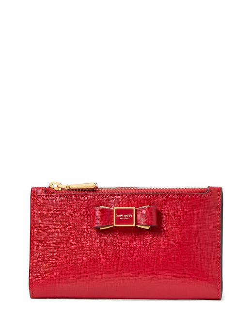 Kate Spade Red Morgan Bow Small Slim Leather Bifold Wallet