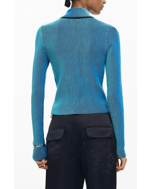 Desigual Blue Front Zip Rib Jacket