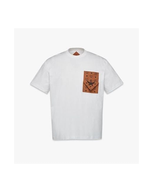 MCM White Monogram Patch Pocket T-Shirt for men