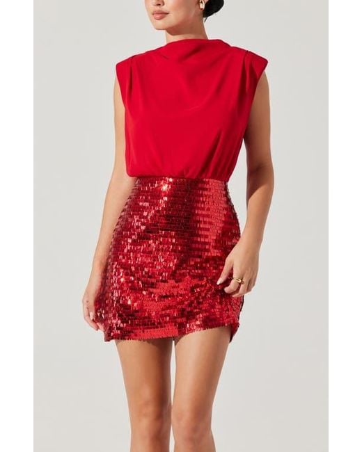 Astr Red Sequin Skirt Minidress