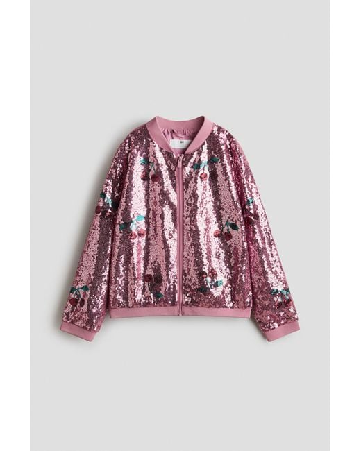 H&M Red Sequined Bomber Jacket