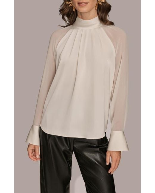 Donna Karan Natural Pleated Sheer Sleeve Top