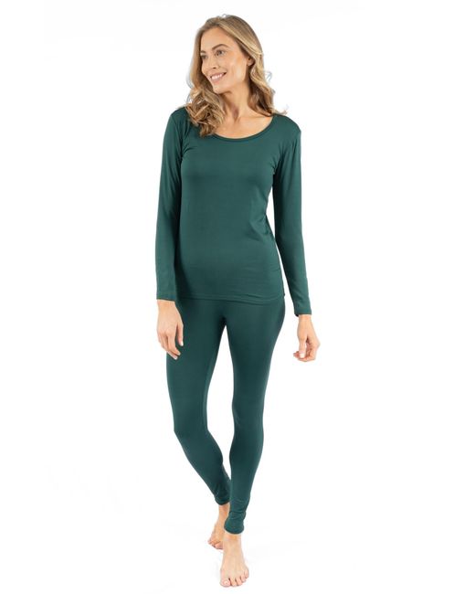 Leveret Green Two-Piece Thermal Long Sleeve Solid Pajamas