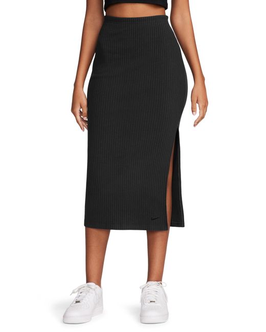 Nike Black Side Slit Rib Midi Skirt