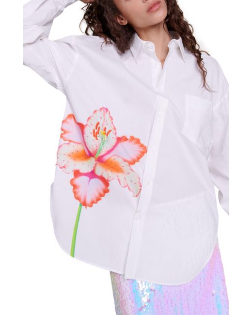 Maje White Placed Floral Cotton Button-up Shirt