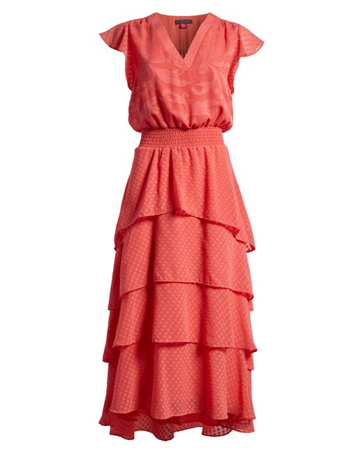 Vince Camuto Pink Ruffled Tiered Chiffon Maxi Dress