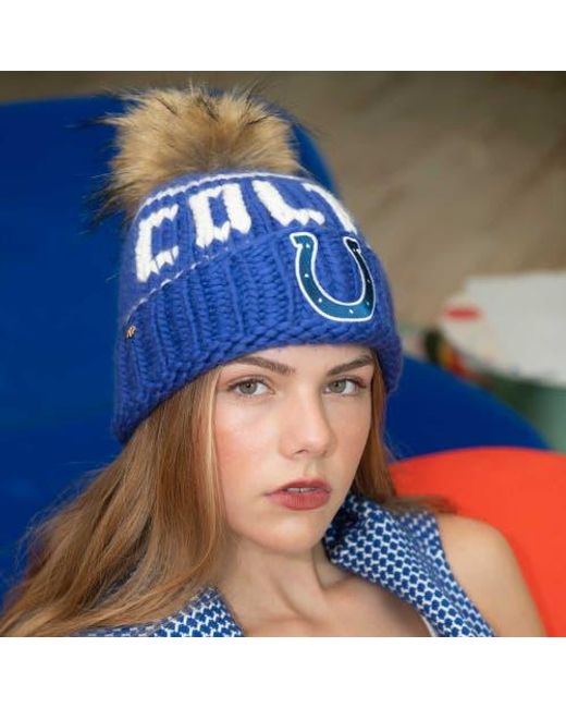 Lele Sadoughi Blue Royal Colts Nfl Beanie With Faux Fur Pom Pom